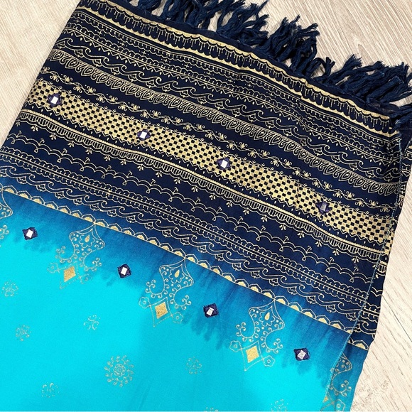 Indian Blue Wrap Coverup with Gold Details - Picture 7 of 12